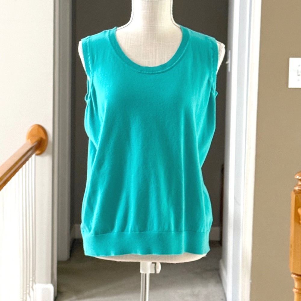 Talbots Woman Teal Green Pima Cotton Blend Sleeveless Knit Sweater Shell 1X